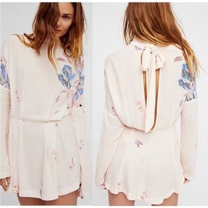 Free People Ivory Gemma Floral Tie Neck Back Mini Dress